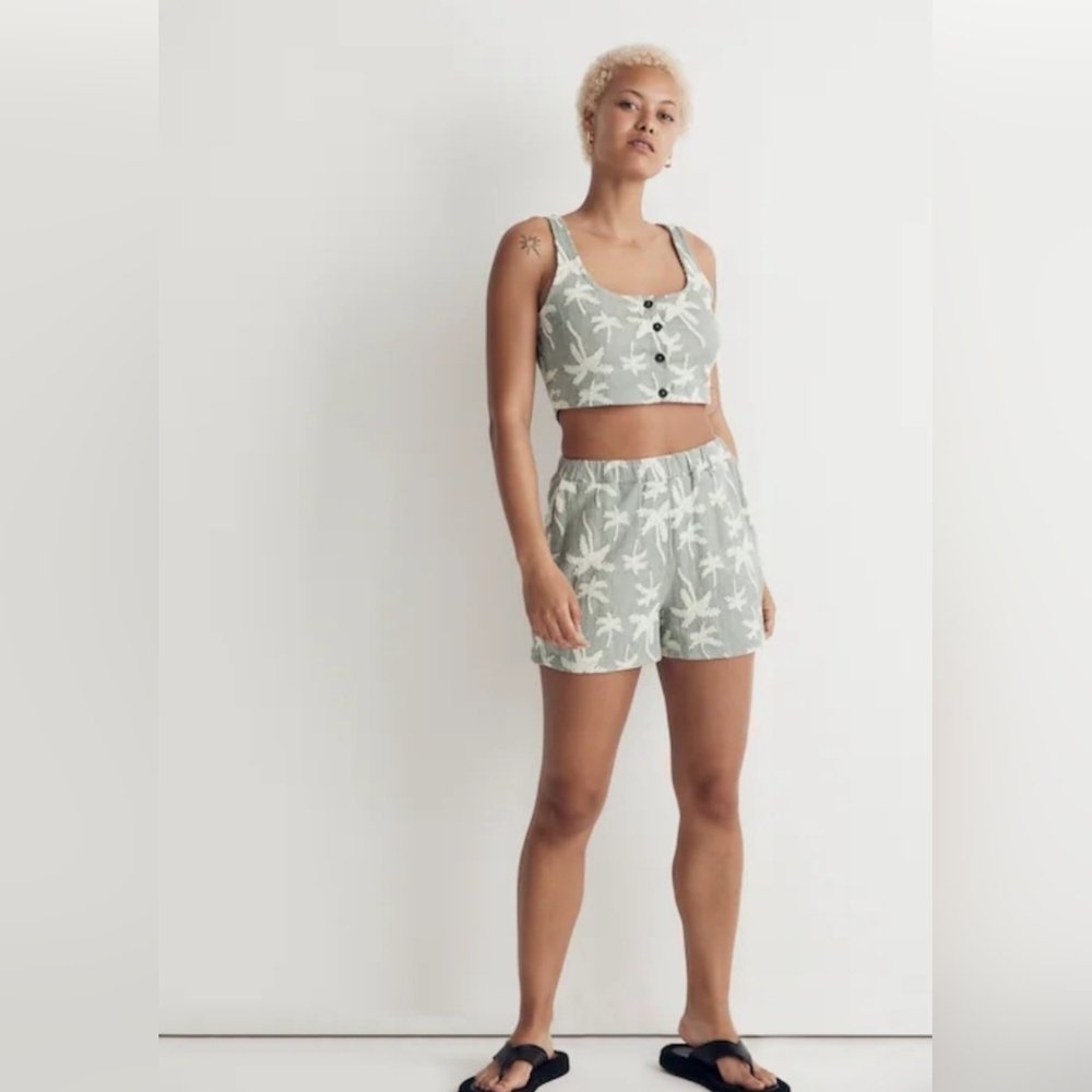 NWT Madewell Women's Sage Jacquard Square-Neck Button-Front Crop Tank Sz S